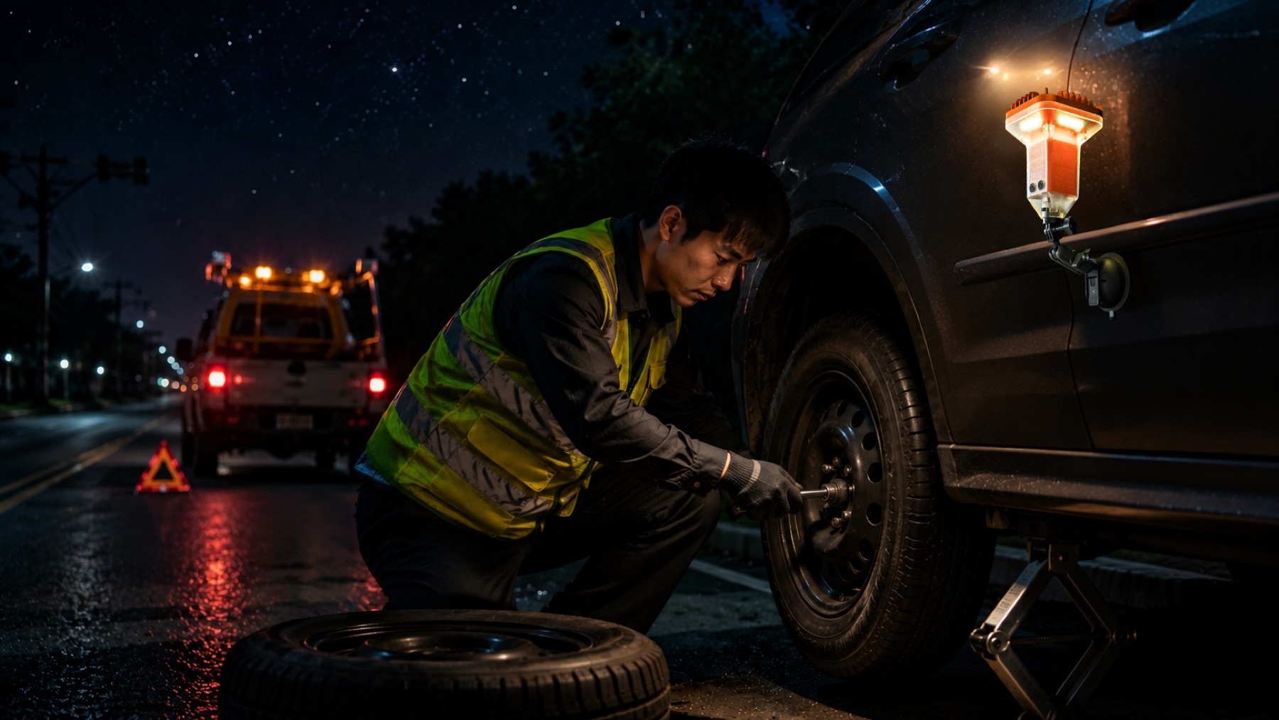 Night tire repair lighting